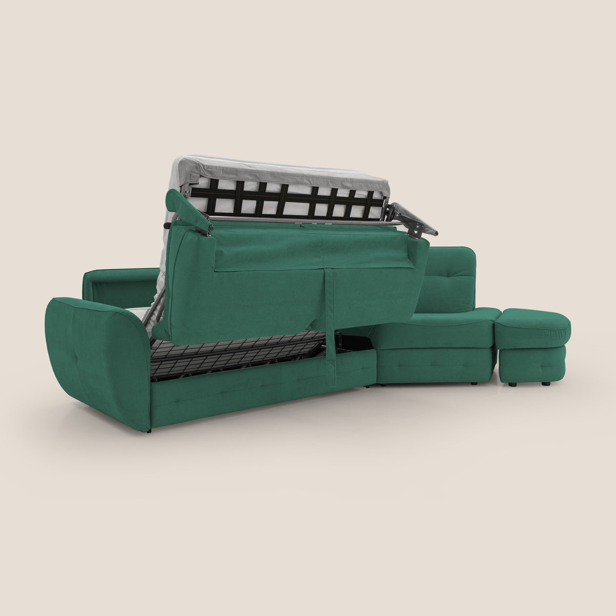 Zeus divano letto angolare con materasso H18 cm pouf mobile in tessuto impermeabile T02 verde - divitt.sbs
