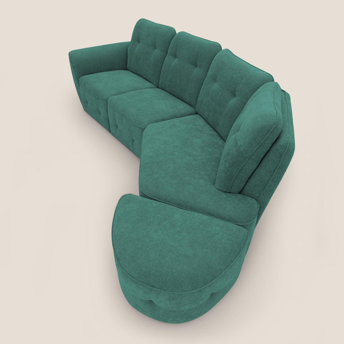 Cerbero divano angolare con pouf mobile in morbido bouclé impermeabile T07 verde - divitt.sbs