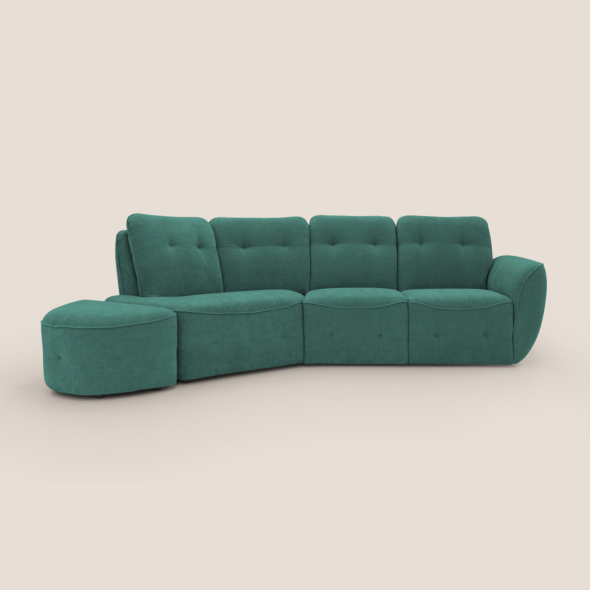 Cerbero divano angolare con pouf mobile in morbido bouclé impermeabile T07 verde - divitt.sbs