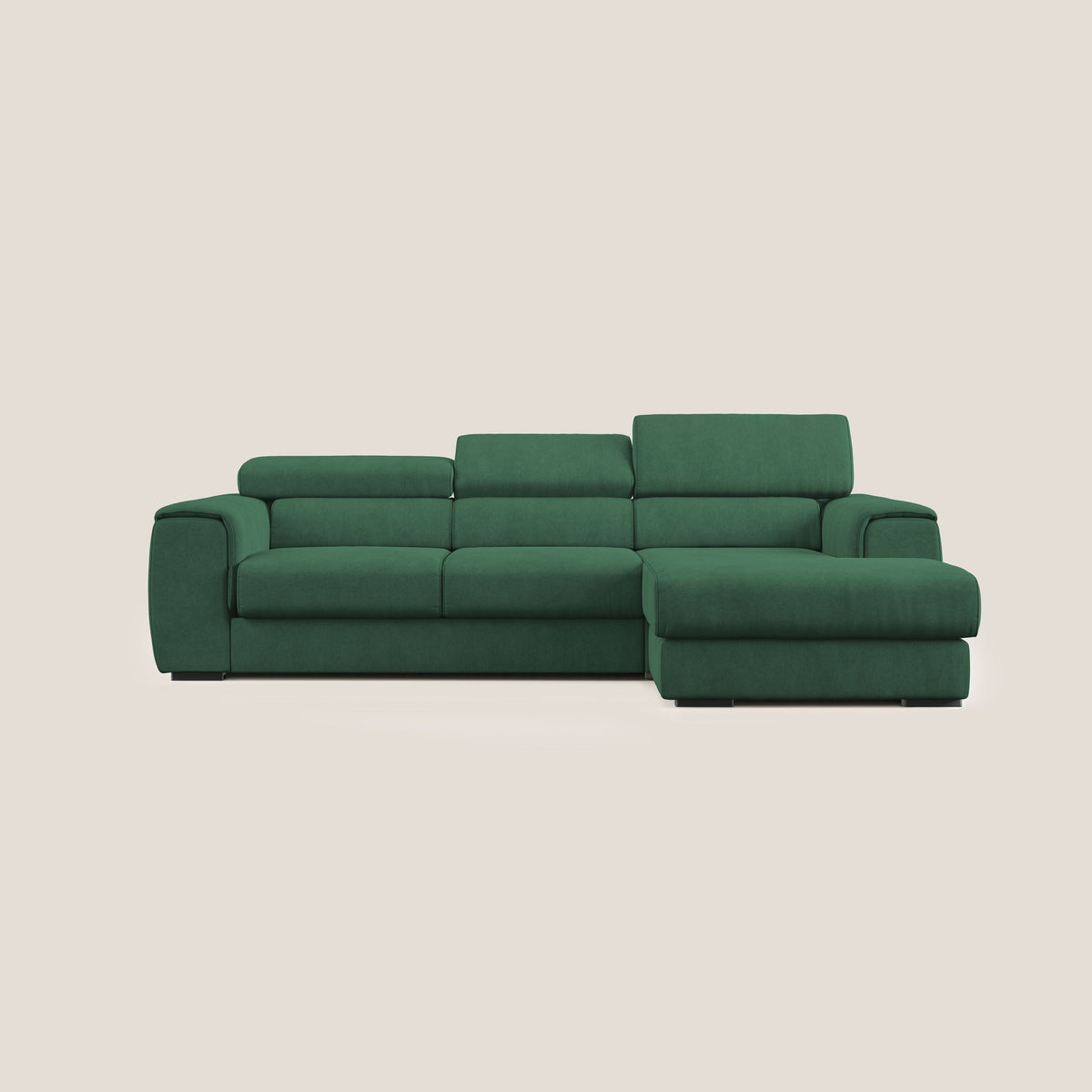 Zeno Divano angolare con pouf estraibile poggiapiedi in tessuto morbido impermeabile T02 verde - divitt.sbs