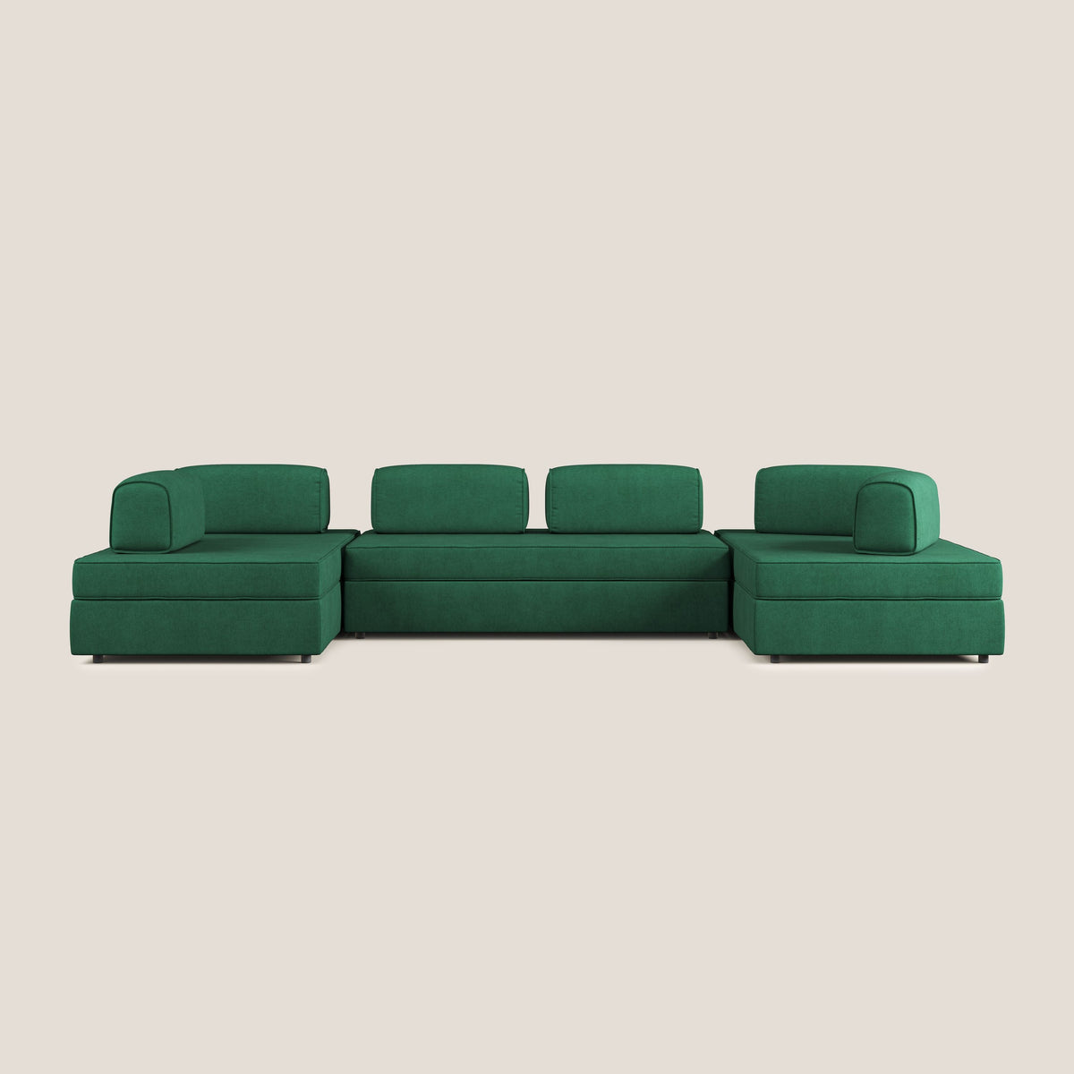 Liberty divano panoramico con pouf estraibile e schienali movibili in tessuto morbido impermeabile T02 verde - divitt.sbs