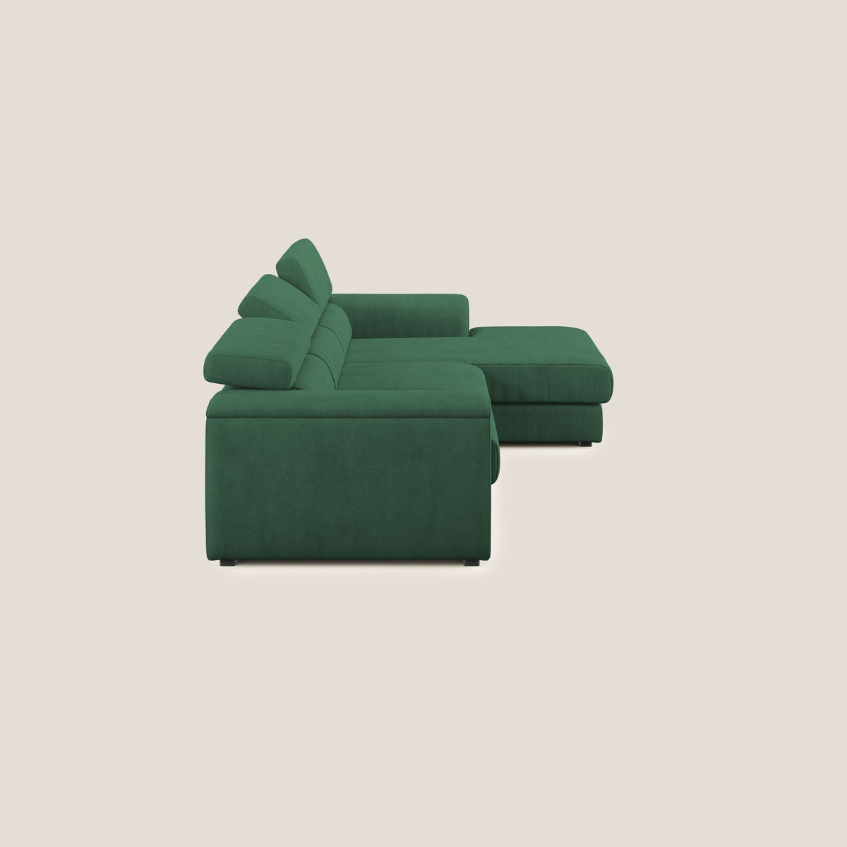Zeno Divano angolare con pouf estraibile poggiapiedi in tessuto morbido impermeabile T02 verde - divitt.sbs