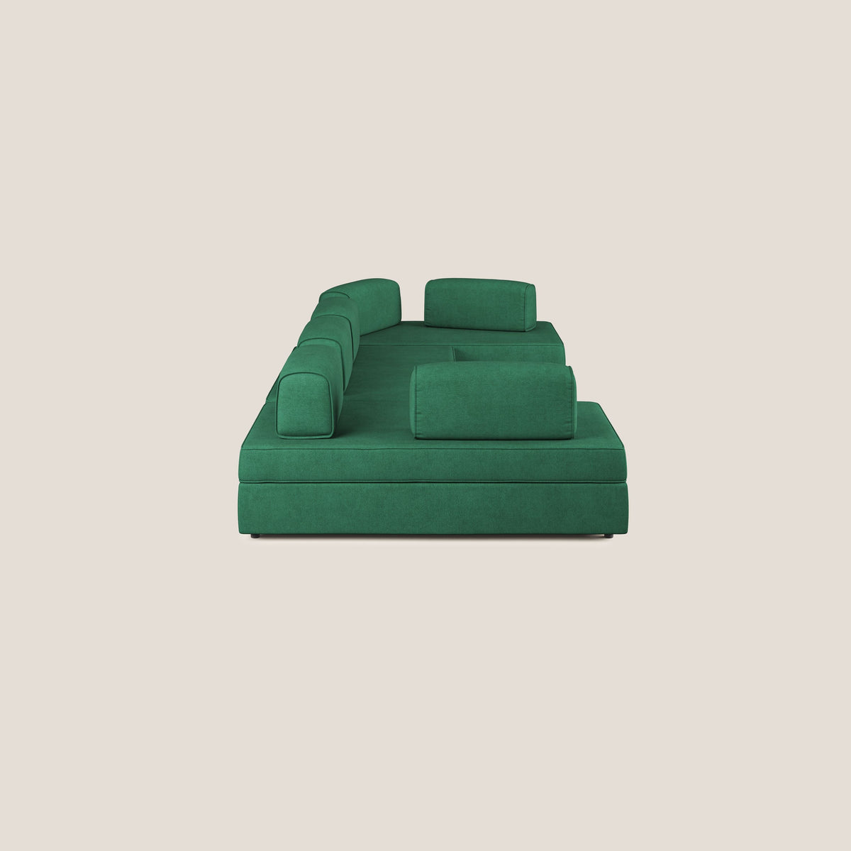 Liberty divano panoramico con pouf estraibile e schienali movibili in tessuto morbido impermeabile T02 verde - divitt.sbs