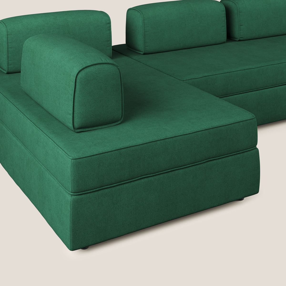 Liberty divano panoramico con pouf estraibile e schienali movibili in tessuto morbido impermeabile T02 verde - divitt.sbs