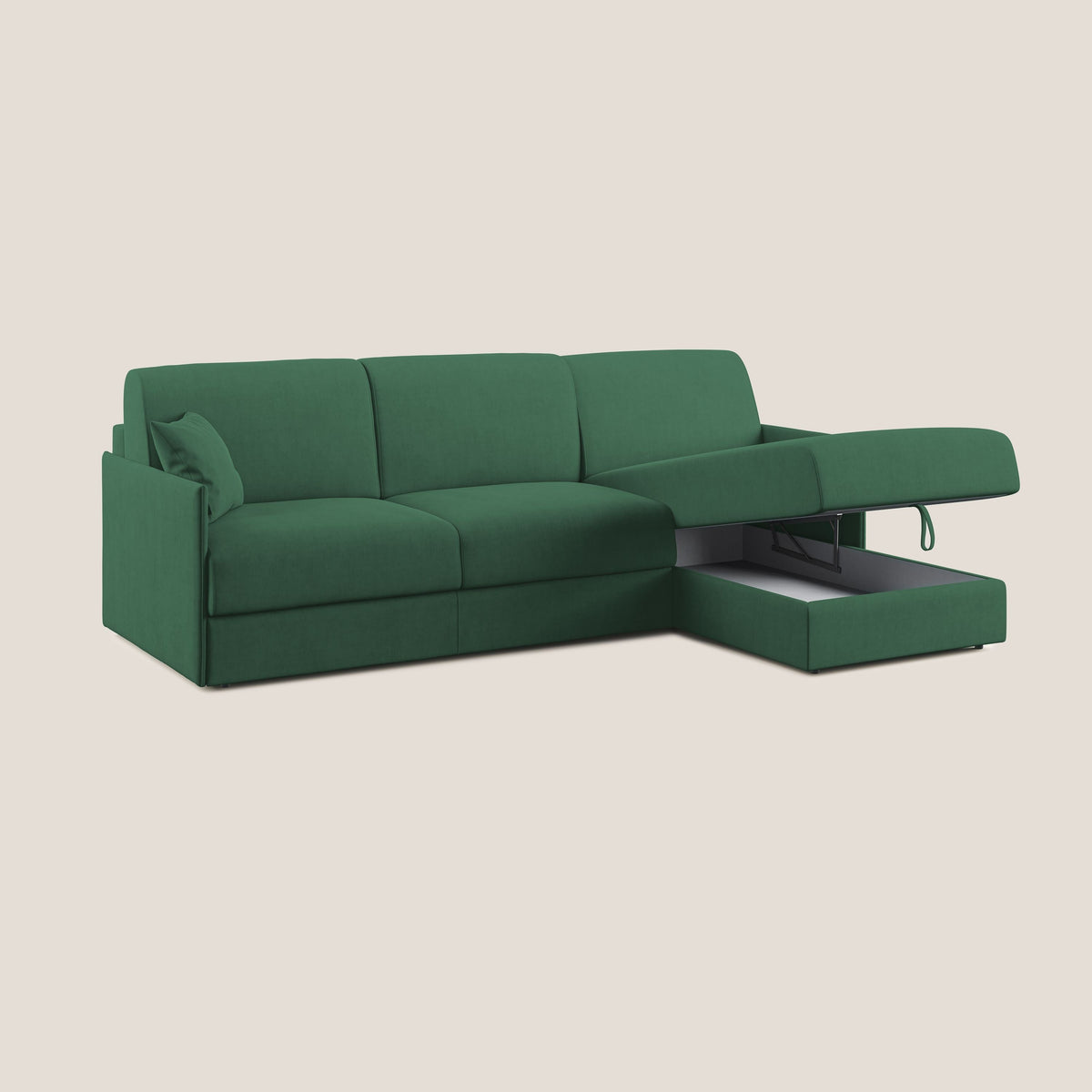 Evans Divano letto angolare con penisola in morbido tessuto impermeabile T02 verde - divitt.sbs
