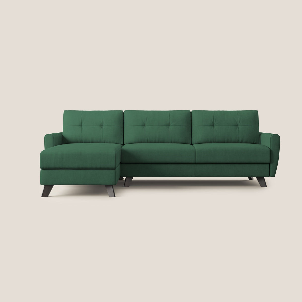 Callisto Divano letto angolare con penisola in tessuto morbido impermeabile T02 verde - divitt.sbs