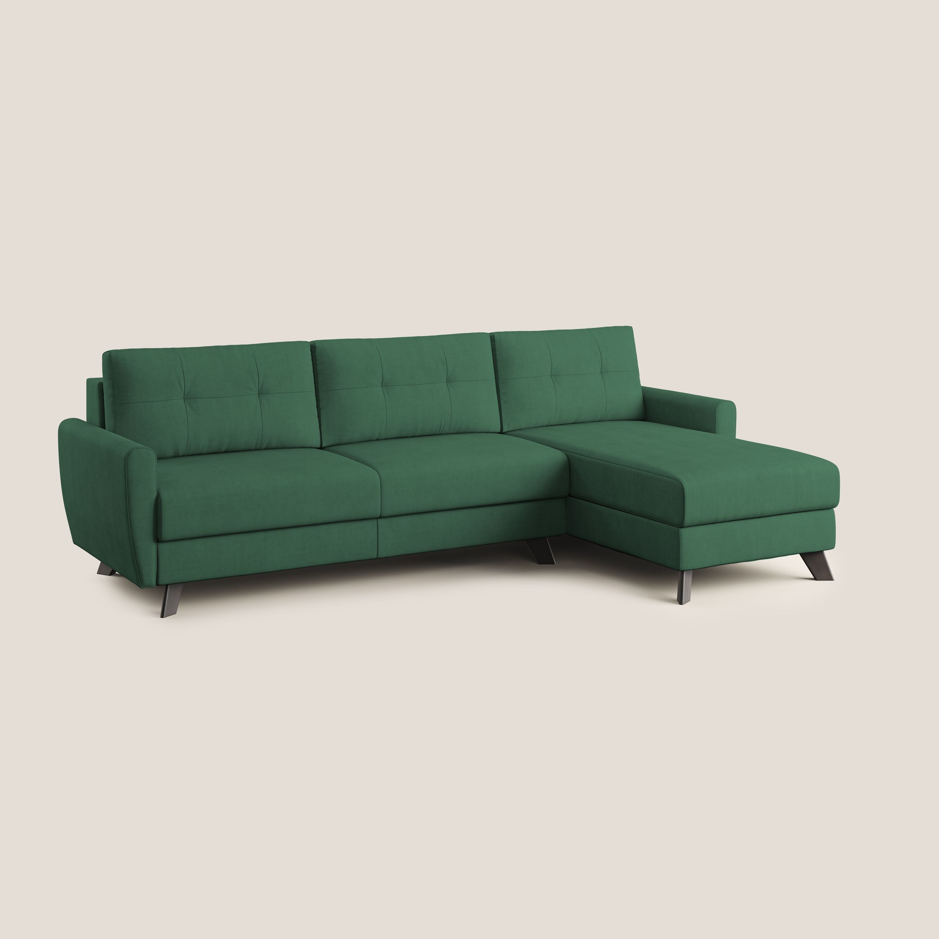 Callisto Divano letto angolare con penisola in tessuto morbido impermeabile T02 verde - divitt.sbs