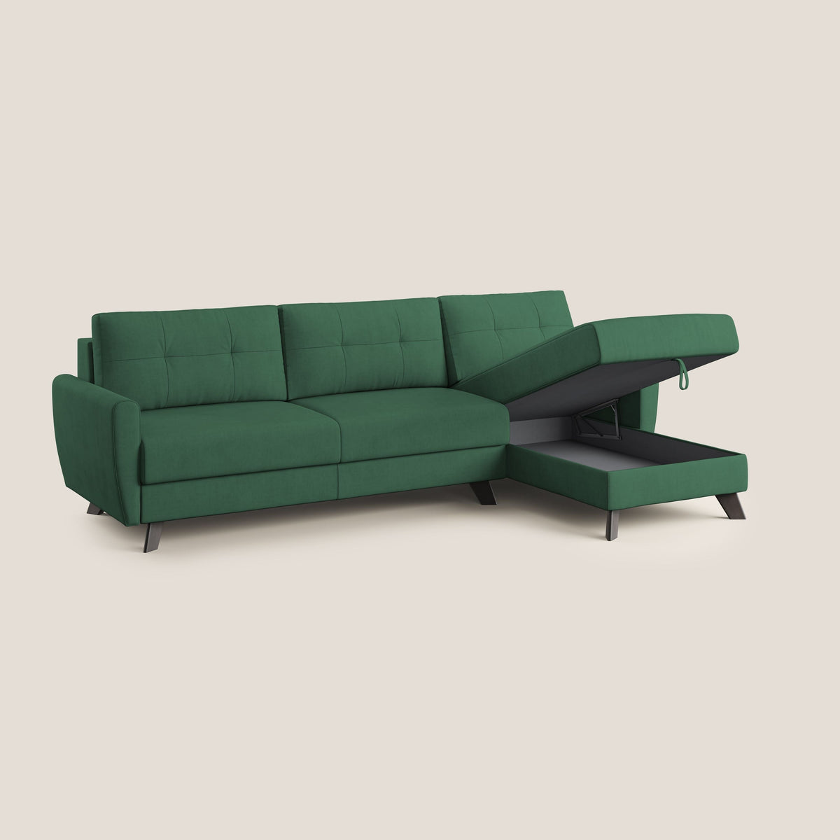 Callisto Divano letto angolare con penisola in tessuto morbido impermeabile T02 verde - divitt.sbs