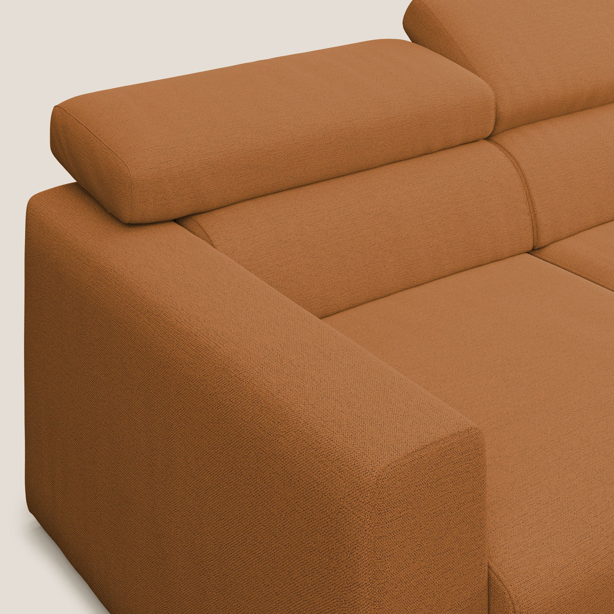Dylan divano a 3 sedute con pouf estraibile poggiapiedi in tessuto fiammato simil cotone impermeabile T19 arancio - divitt.sbs