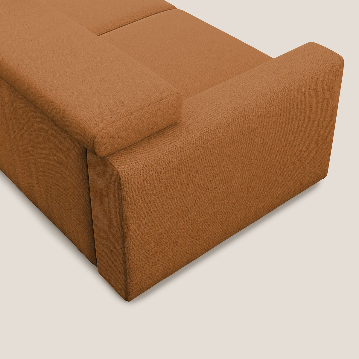 Dylan divano allungabile con pouf estraibile poggiapiedi in tessuto fiammato simil cotone impermeabile T19 arancio - divitt.sbs