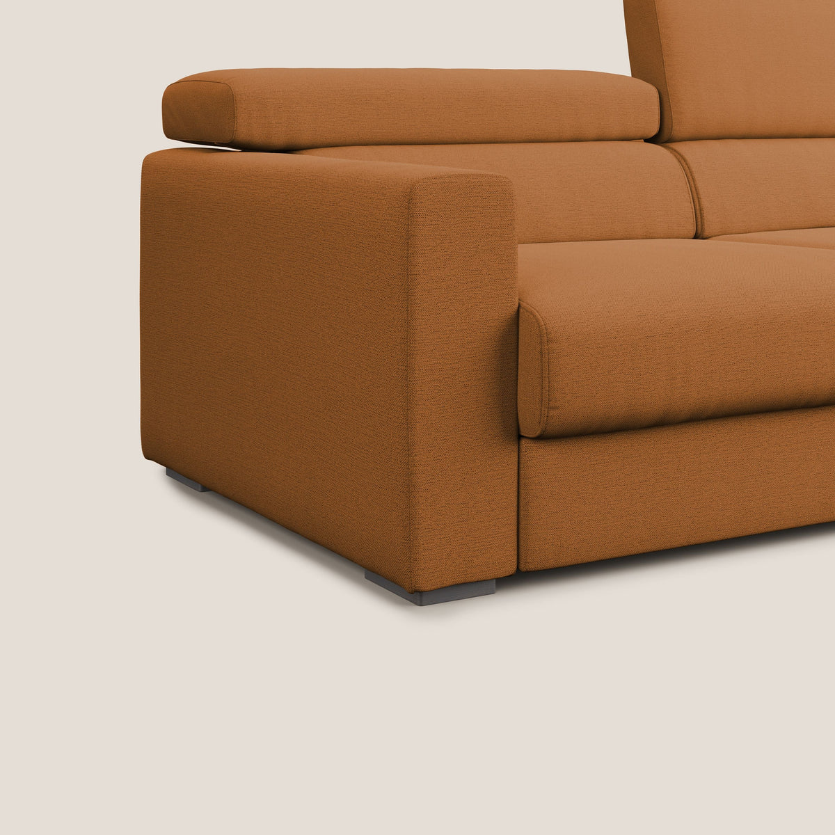 Dylan divano allungabile con pouf estraibile poggiapiedi in tessuto fiammato simil cotone impermeabile T19 arancio - divitt.sbs