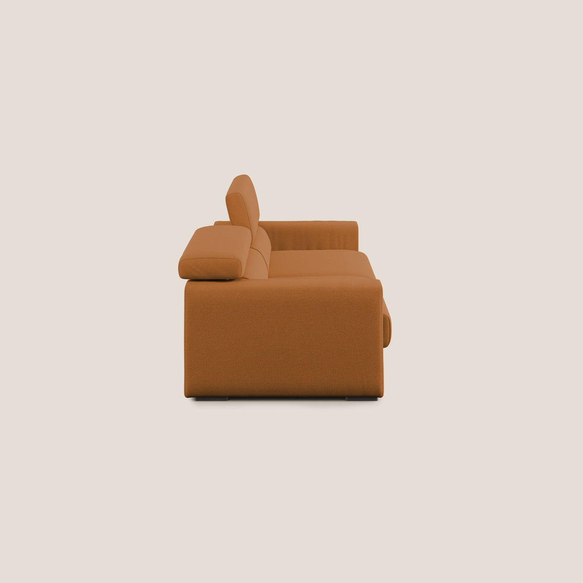 Dylan divano allungabile con pouf estraibile poggiapiedi in tessuto fiammato simil cotone impermeabile T19 arancio - divitt.sbs