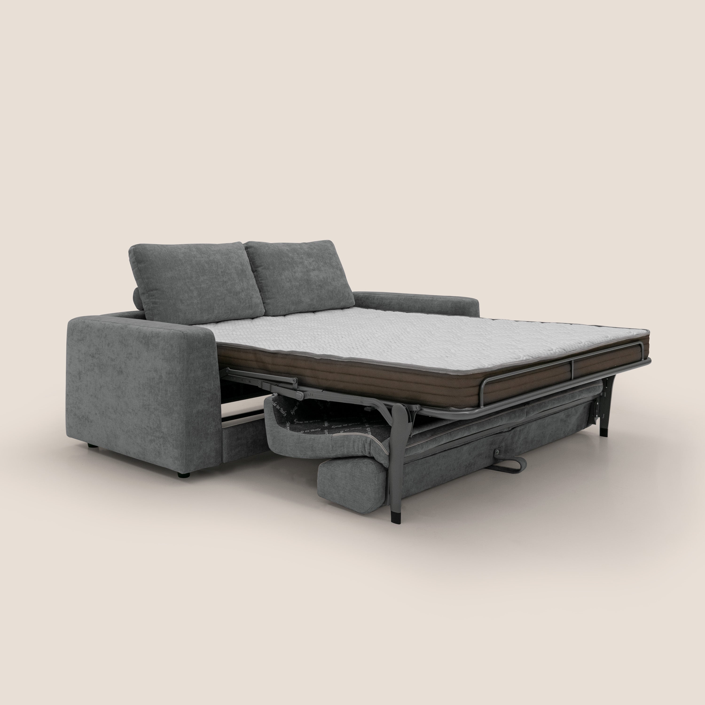 Freia Divano letto minimal materasso h15 cm con morbidi schienali in tessuto impermeabile T14 grigio - divitt.sbs