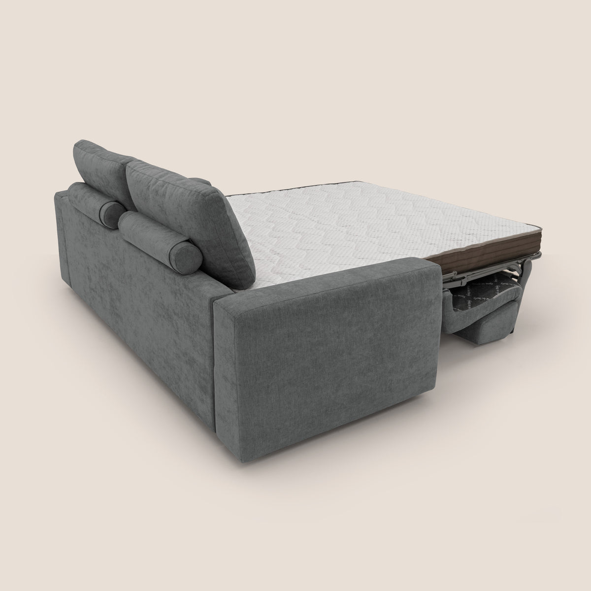Freia Divano letto minimal materasso h15 cm con morbidi schienali in tessuto impermeabile T14 grigio - divitt.sbs