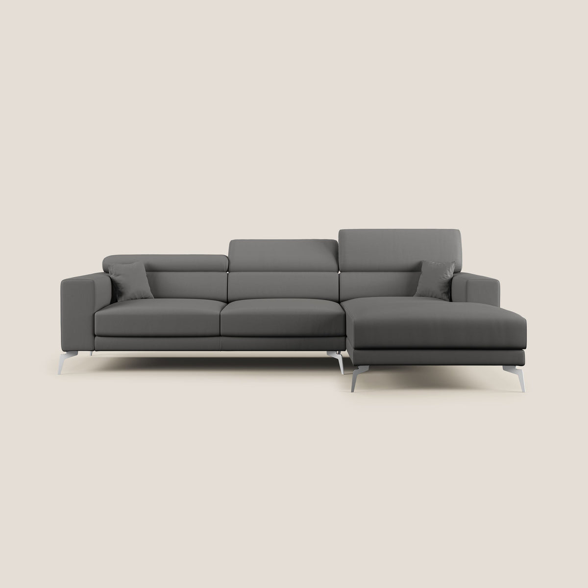 Blade Divano moderno angolare con poggiatesta reclinabili in Ecopelle T04 antracite - divitt.sbs