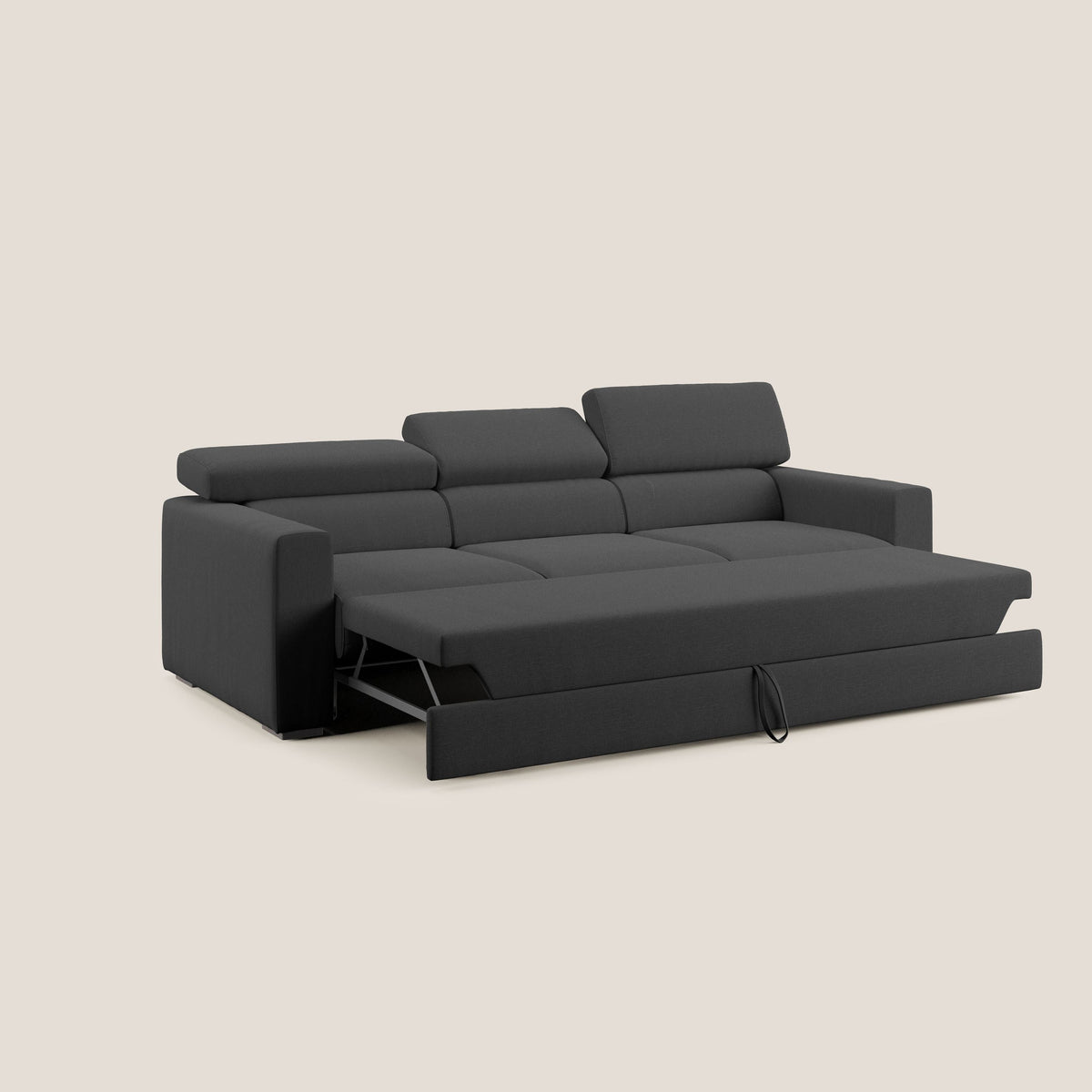 Dylan divano a 3 sedute con pouf estraibile poggiapiedi in tessuto simil cotone impermeabile T13 antracite - divitt.sbs