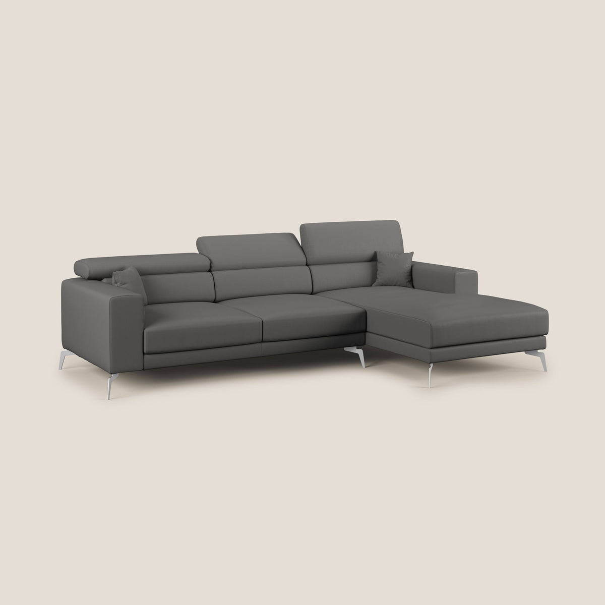 Blade Divano moderno angolare con poggiatesta reclinabili in Ecopelle T04 antracite - divitt.sbs