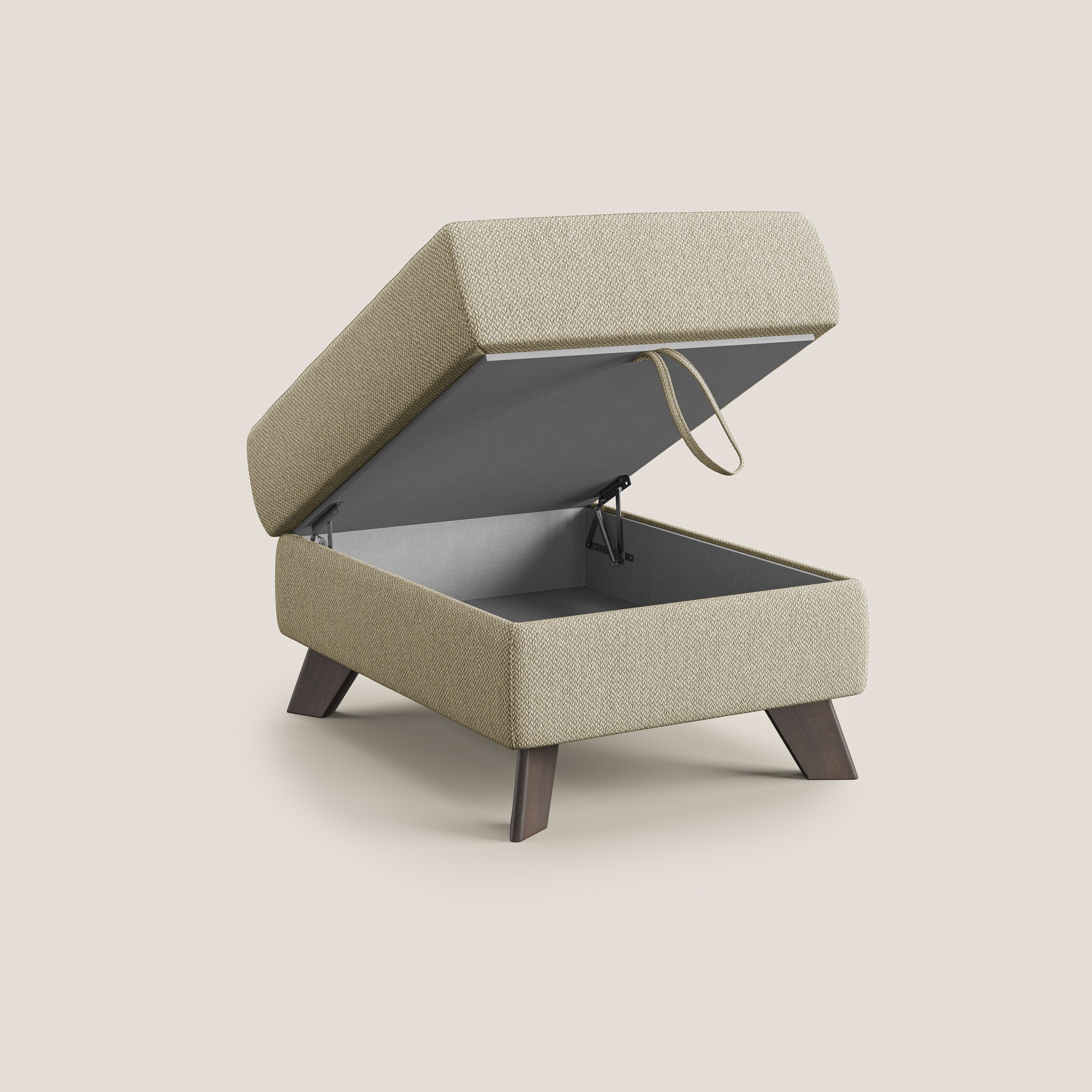 Moon Pouf contenitore e piedini alti in tessuto smacchiabile con acqua T05 cammello - divitt.sbs