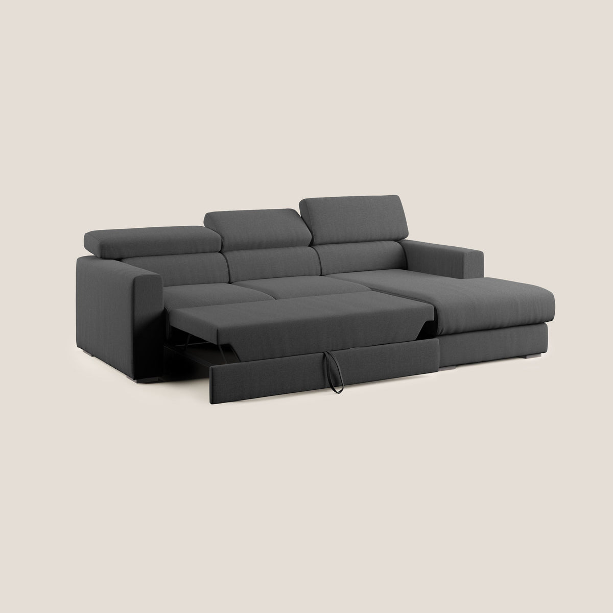 Dylan divano angolare con pouf estraibile poggiapiedi in tessuto simil cotone impermeabile T13 antracite - divitt.sbs