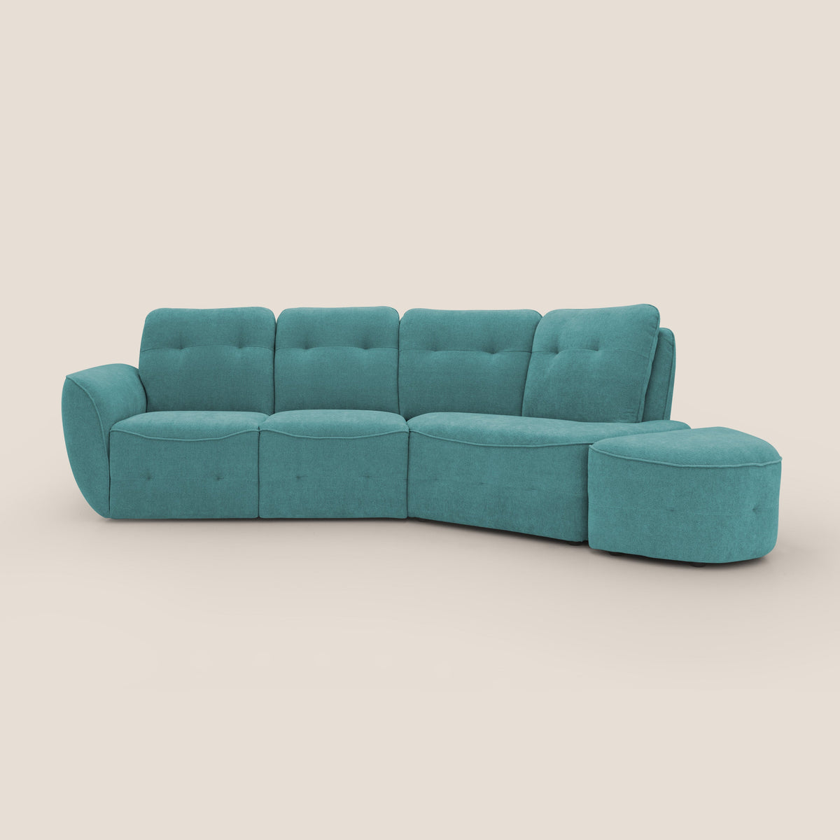 Cerbero divano angolare con pouf mobile in morbido bouclé impermeabile T07 azzurro - divitt.sbs