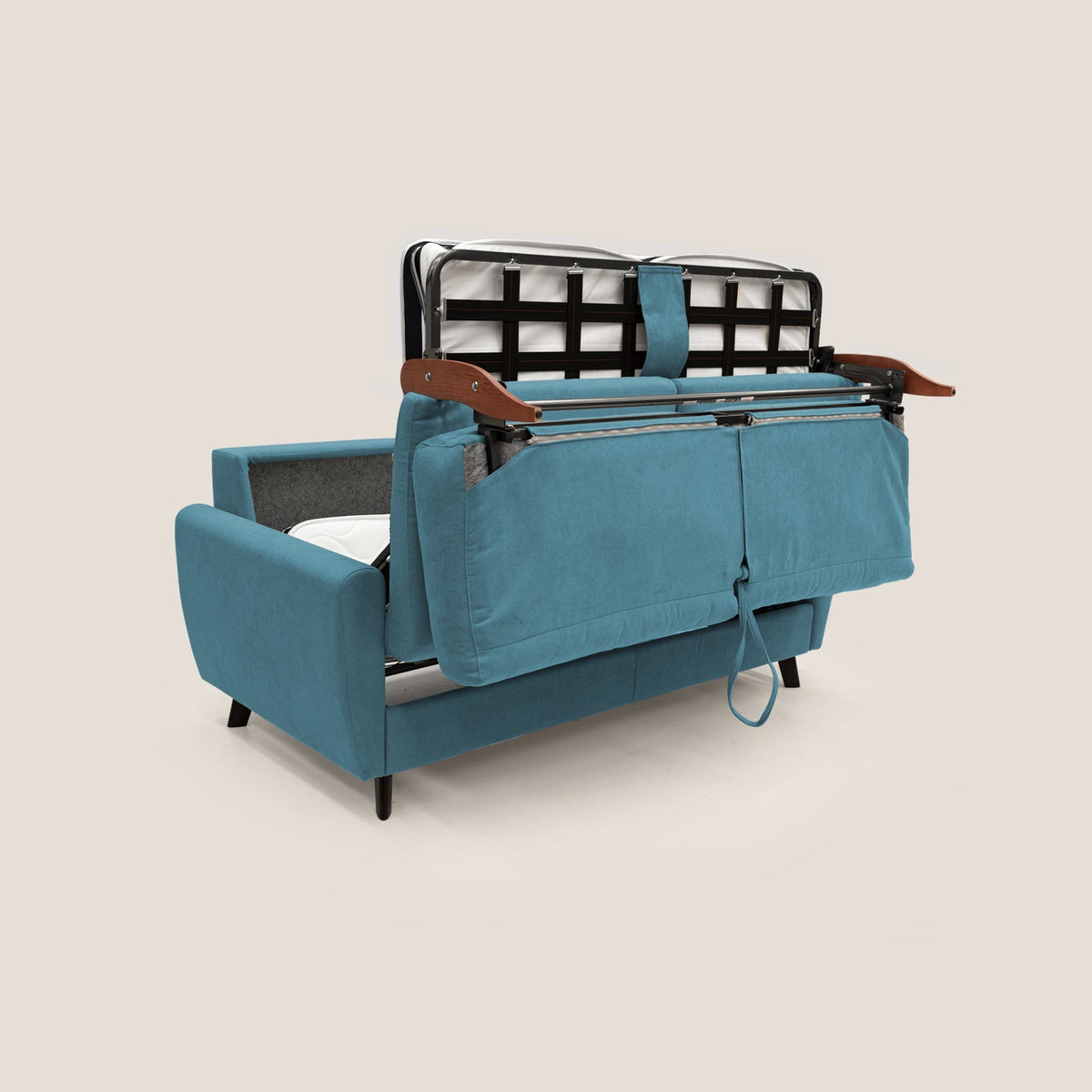 Callisto Divano letto matrimoniale in tessuto morbido impermeabile T02 azzurro - divitt.sbs
