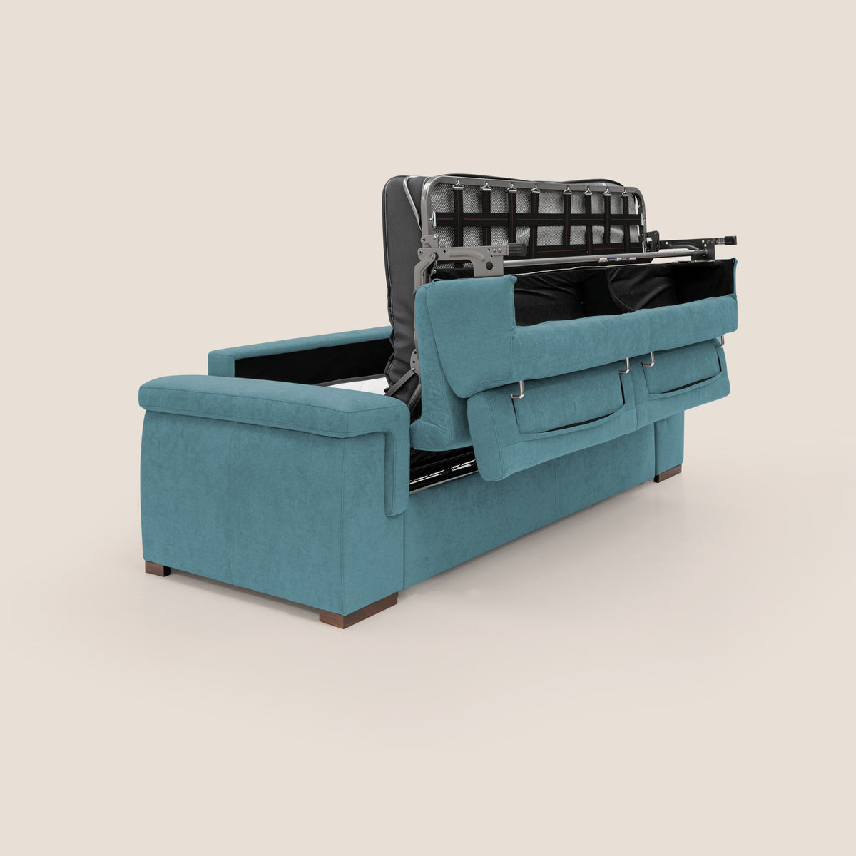 Giunone divano letto con materasso alto 18 cm e poggiatesta reclinabili in tessuto impermeabile T02 azzurro - divitt.sbs
