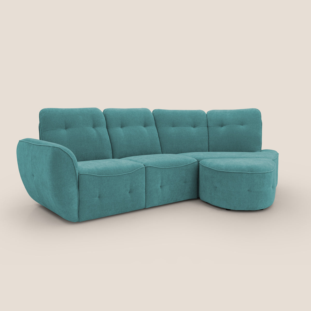 Cerbero divano angolare con pouf mobile in morbido bouclé impermeabile T07 azzurro - divitt.sbs