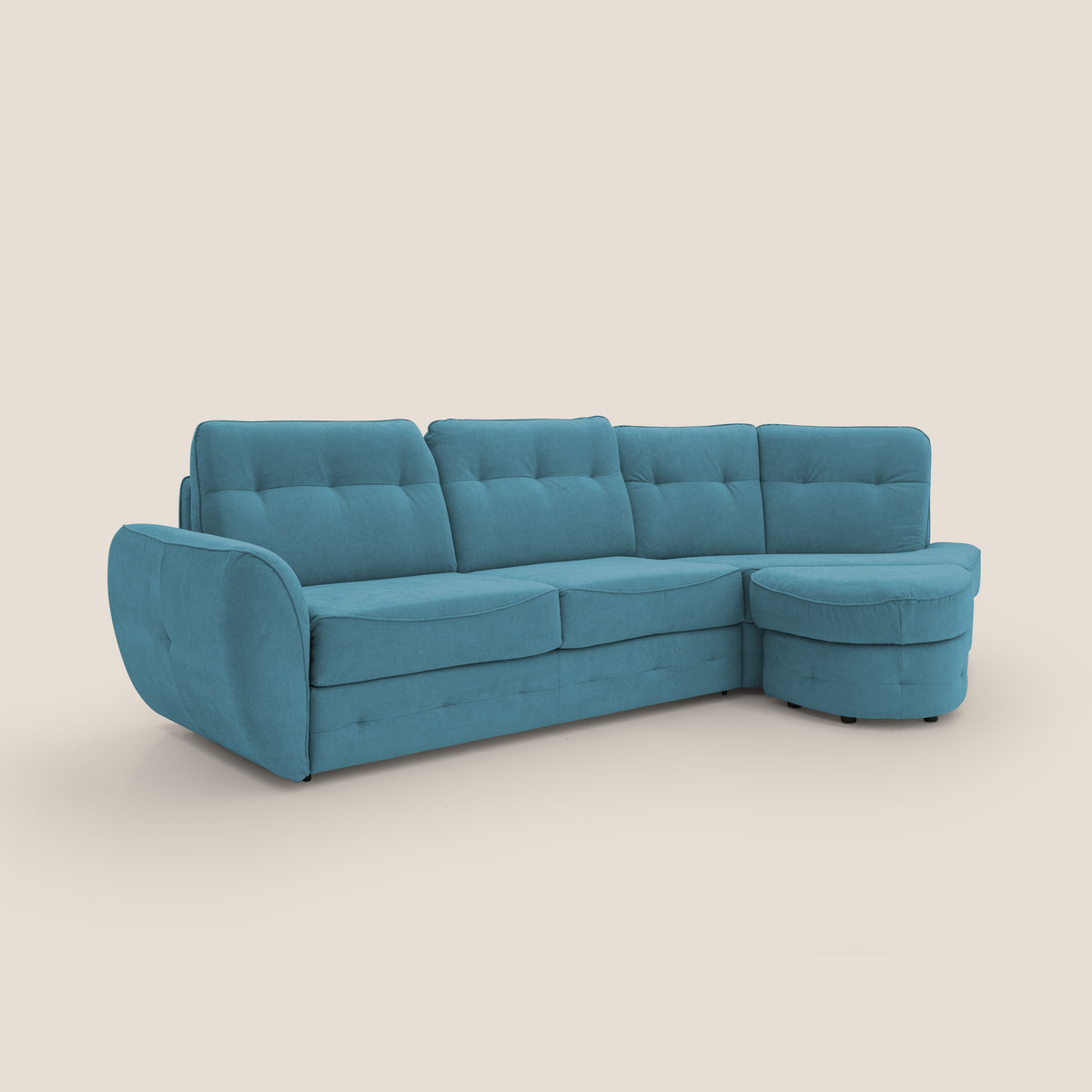 Zeus divano letto angolare con materasso H18 cm pouf mobile in tessuto impermeabile T02 azzurro - divitt.sbs