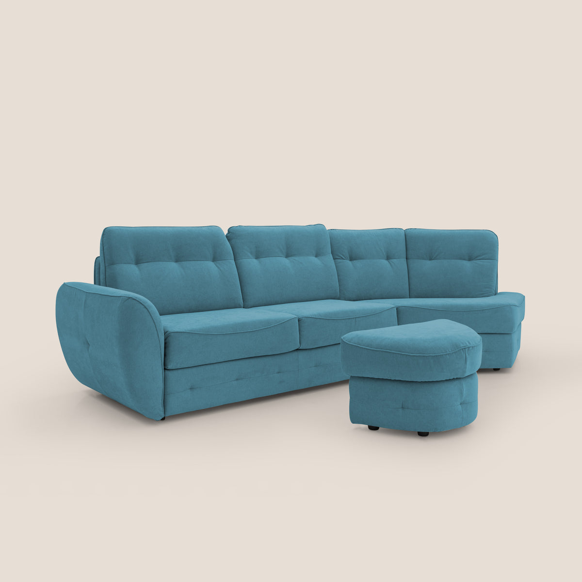 Zeus divano letto angolare con materasso H18 cm pouf mobile in tessuto impermeabile T02 azzurro - divitt.sbs