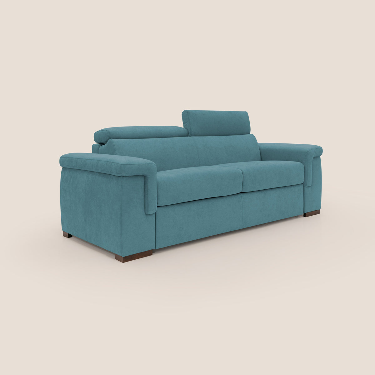 Giunone divano letto con materasso alto 18 cm e poggiatesta reclinabili in tessuto impermeabile T02 azzurro - divitt.sbs