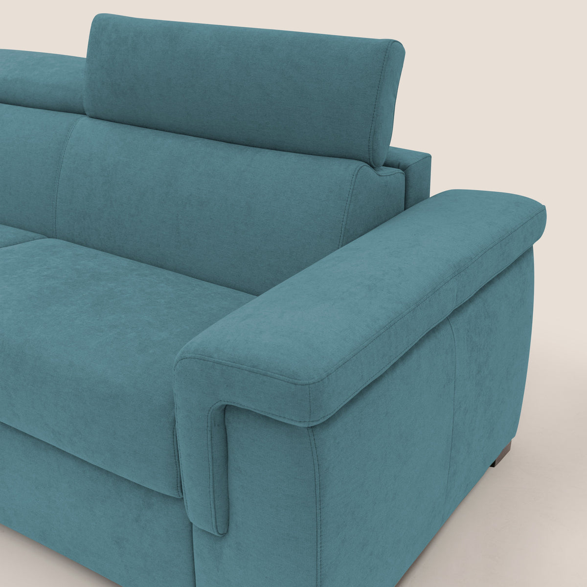 Giunone divano letto con materasso alto 18 cm e poggiatesta reclinabili in tessuto impermeabile T02 azzurro - divitt.sbs