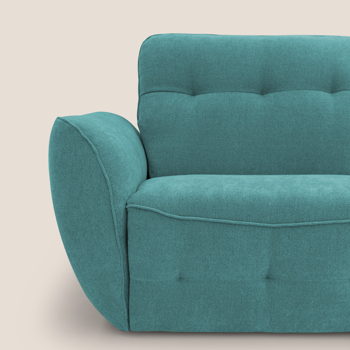 Cerbero divano angolare con pouf mobile in morbido bouclé impermeabile T07 azzurro - divitt.sbs
