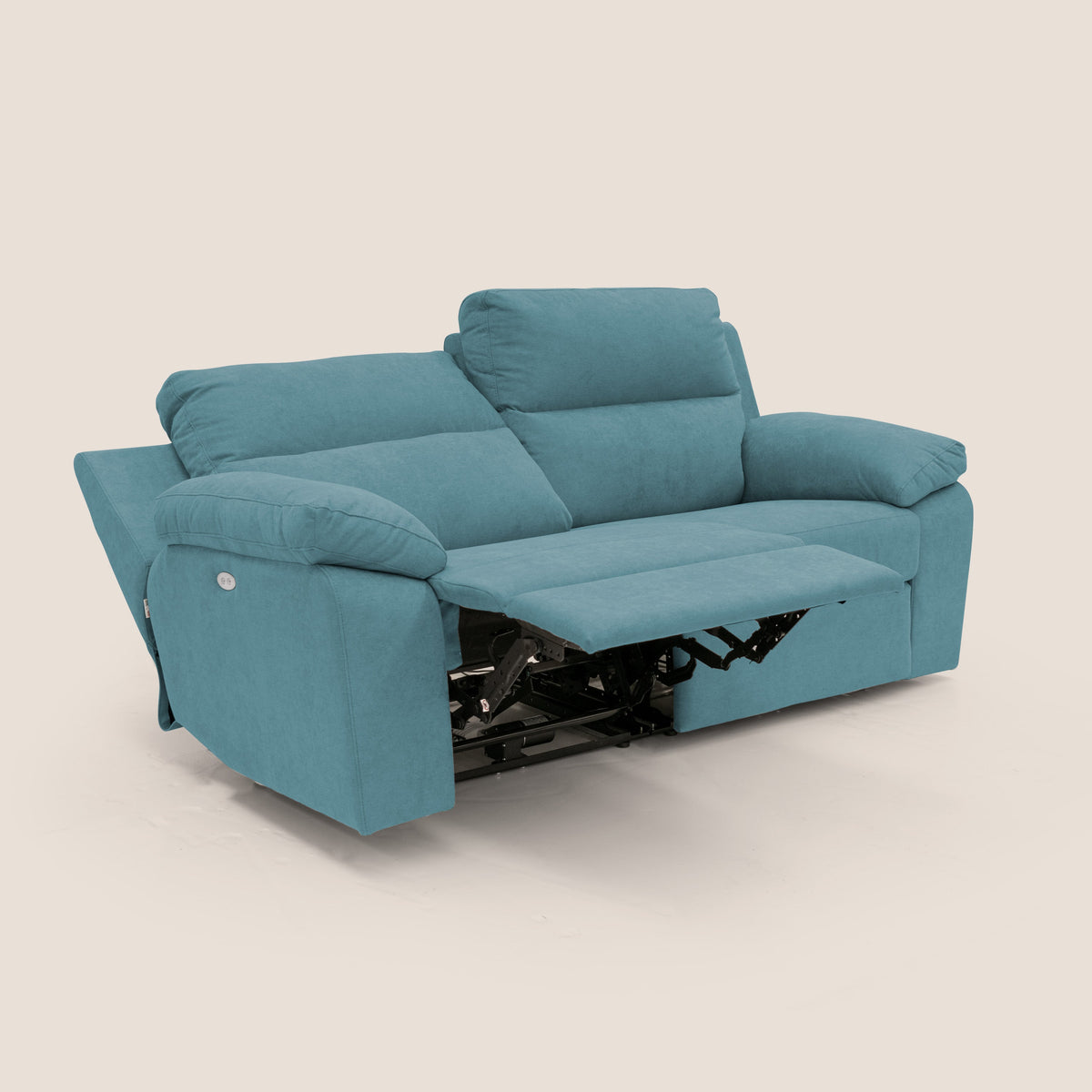 Romeo Divano relax con recliner elettrico in morbido tessuto impermeabile T02 azzurro - divitt.sbs