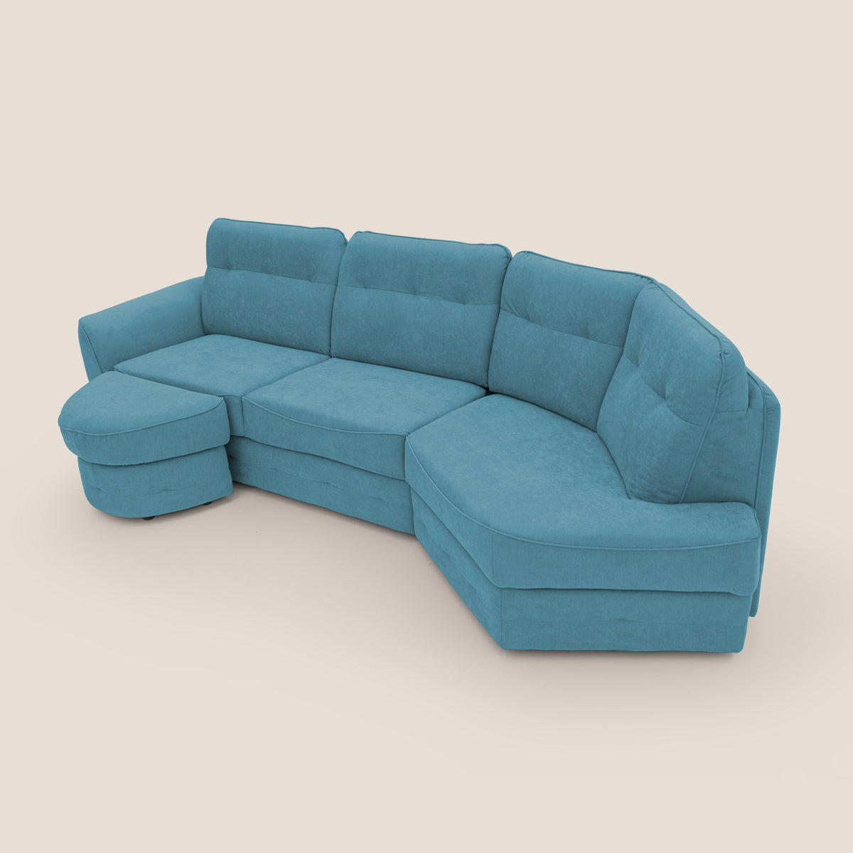 Zeus divano letto angolare con materasso H18 cm pouf mobile in tessuto impermeabile T02 azzurro - divitt.sbs