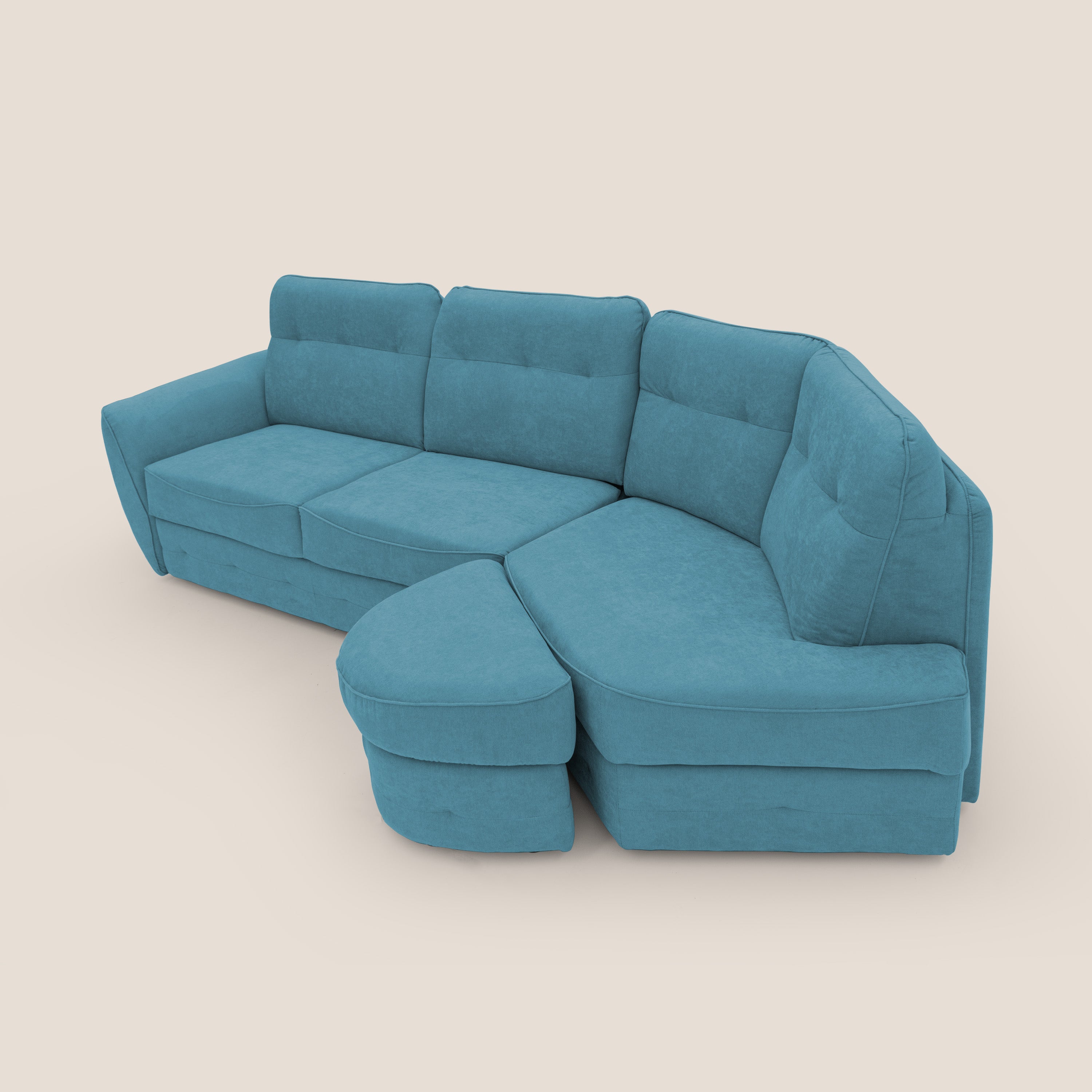 Zeus divano letto angolare con materasso H18 cm pouf mobile in tessuto impermeabile T02 azzurro - divitt.sbs