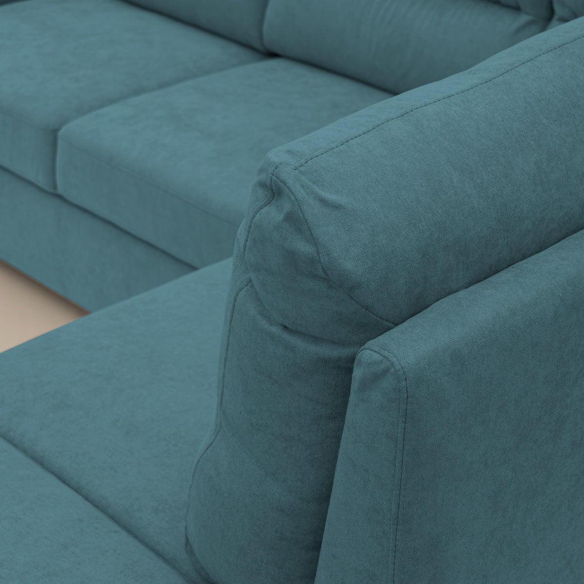Minerva divano angolare con estraibile a cassettone e pouf contenitore in tessuto morbido impermeabile T02 azzurro - divitt.sbs