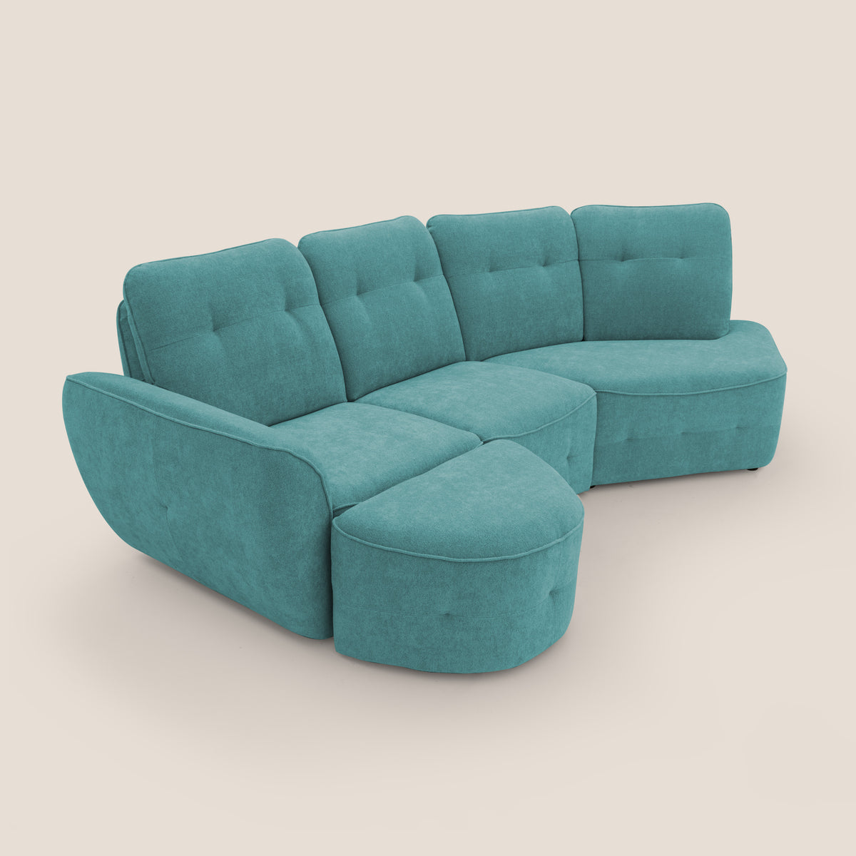 Cerbero divano angolare con pouf mobile in morbido bouclé impermeabile T07 azzurro - divitt.sbs