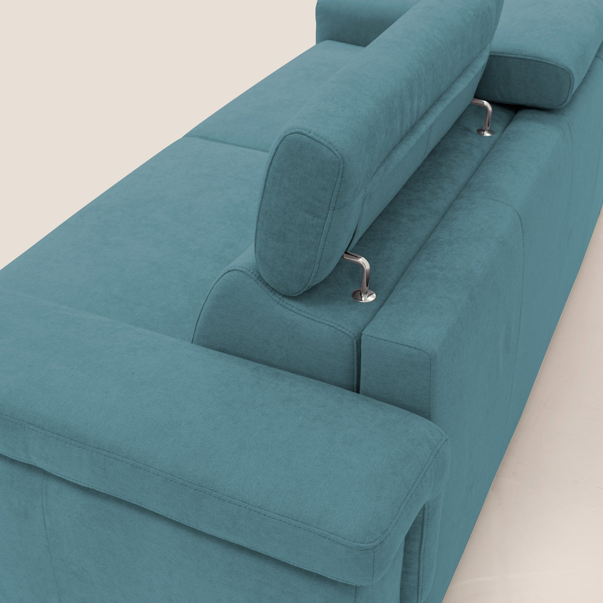 Giunone divano letto con materasso alto 18 cm e poggiatesta reclinabili in tessuto impermeabile T02 azzurro - divitt.sbs