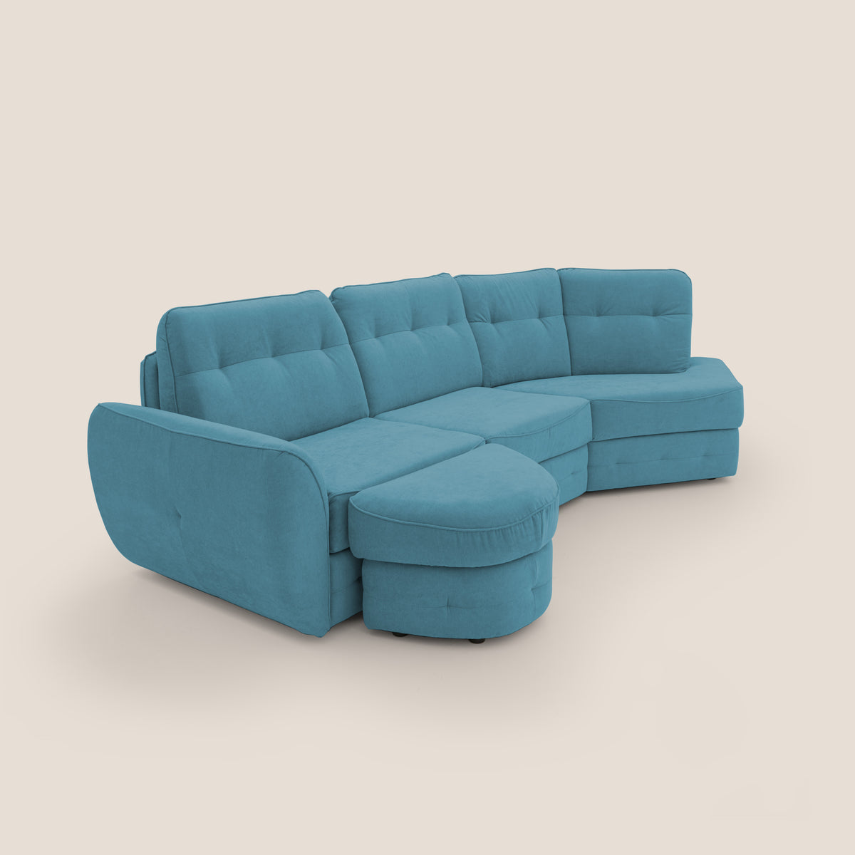 Zeus divano letto angolare con materasso H18 cm pouf mobile in tessuto impermeabile T02 azzurro - divitt.sbs