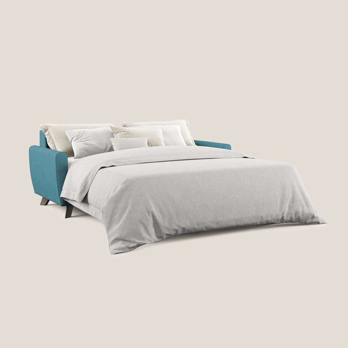 Callisto Divano letto matrimoniale in tessuto morbido impermeabile T02 azzurro - divitt.sbs