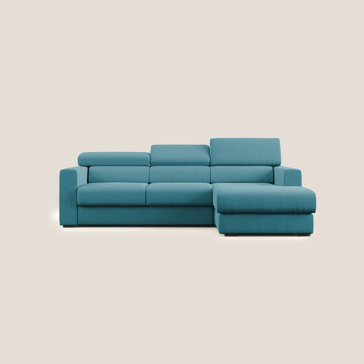 Dylan divano angolare con pouf estraibile poggiapiedi in tessuto simil cotone impermeabile T13 azzurro - divitt.sbs