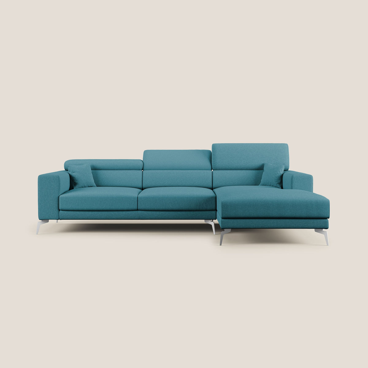 Blade Divano moderno angolare con poggiatesta reclinabili in tessuto impermeabile simil-cotone T13 azzurro - divitt.sbs