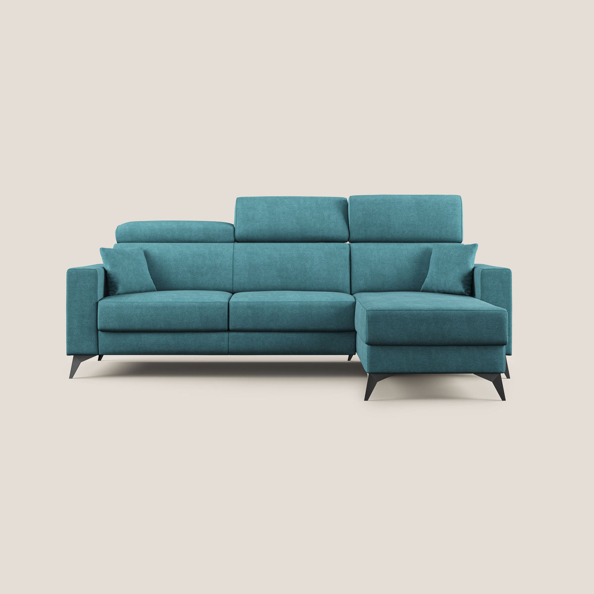 Pegaso divano letto angolare con poggiatesta reclinabili e rivestimento impermeabile T02 azzurro - divitt.sbs