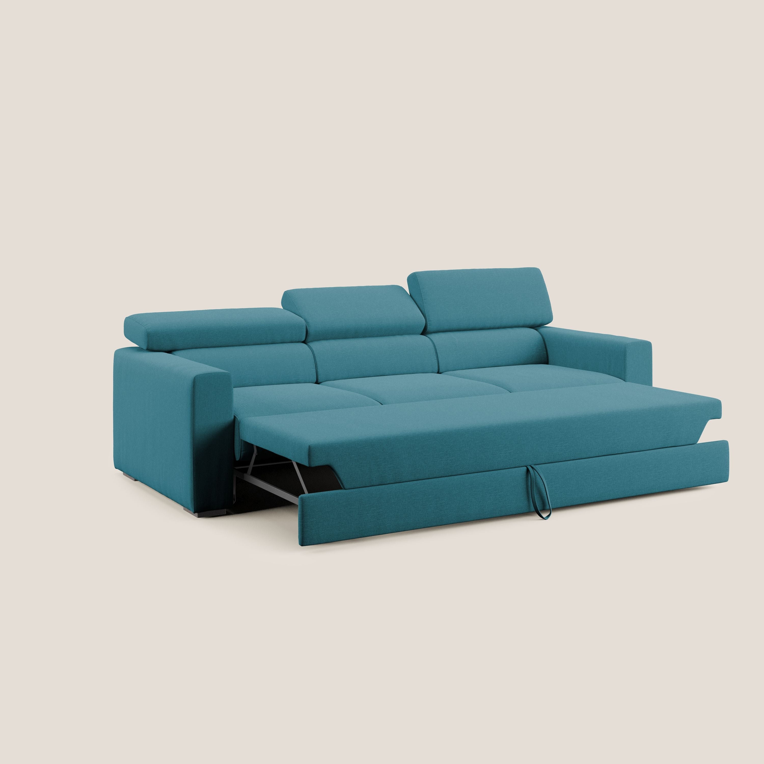 Dylan divano a 3 sedute con pouf estraibile poggiapiedi in tessuto simil cotone impermeabile T13 azzurro - divitt.sbs