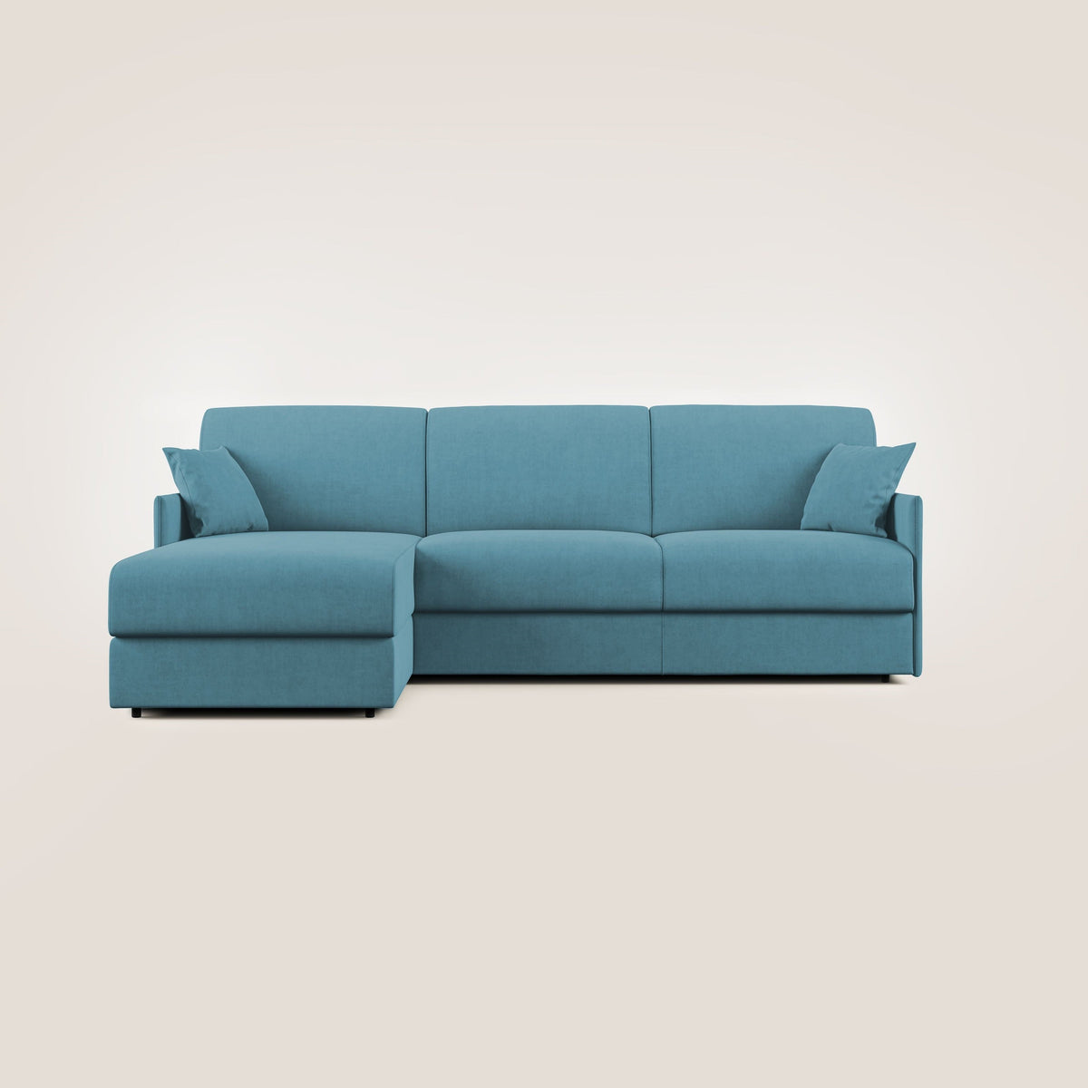 Evans Divano letto angolare con penisola in morbido tessuto impermeabile T02 azzurro - divitt.sbs
