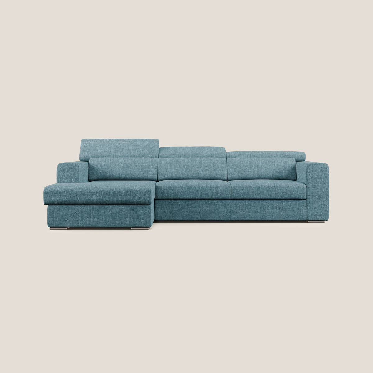 Vegas divano angolare con poggiatesta reclinabili in morbido tessuto impermeabile T06 azzurro - divitt.sbs