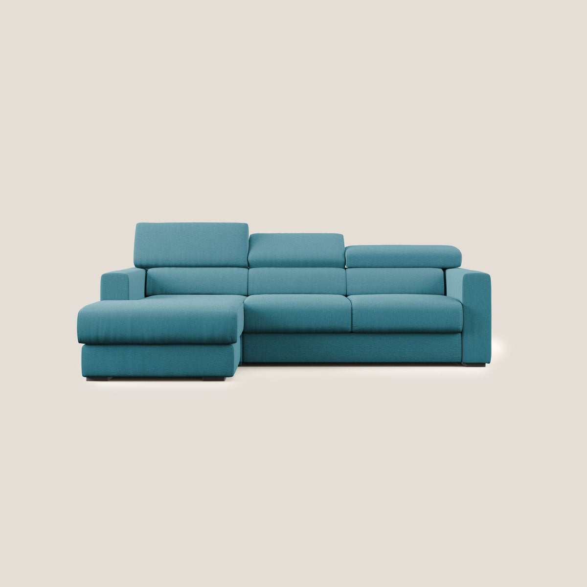 Dylan divano angolare con pouf estraibile poggiapiedi in tessuto simil cotone impermeabile T13 azzurro - divitt.sbs