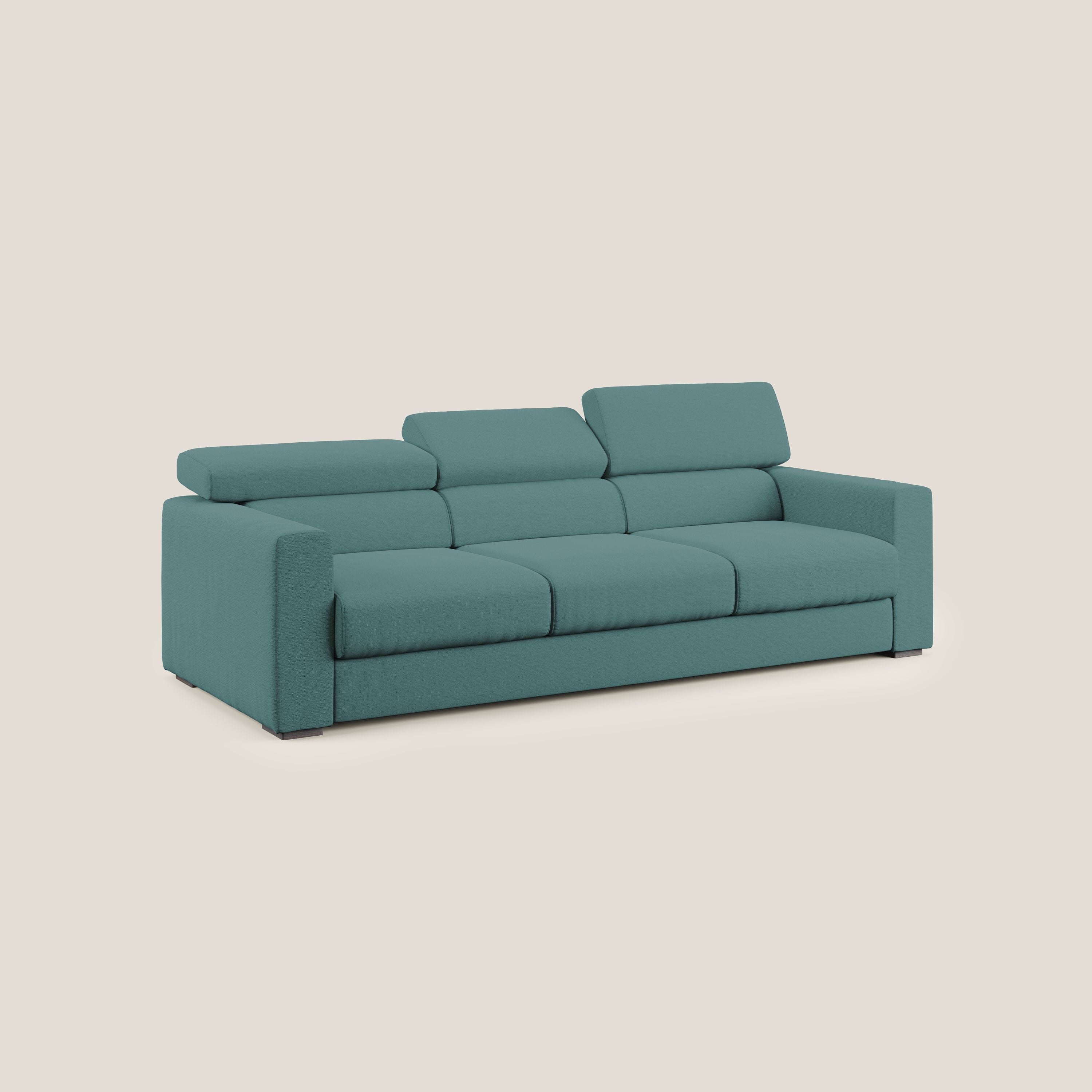 Dylan divano a 3 sedute con pouf estraibile poggiapiedi in tessuto fiammato simil cotone impermeabile T19 petrolio - divitt.sbs