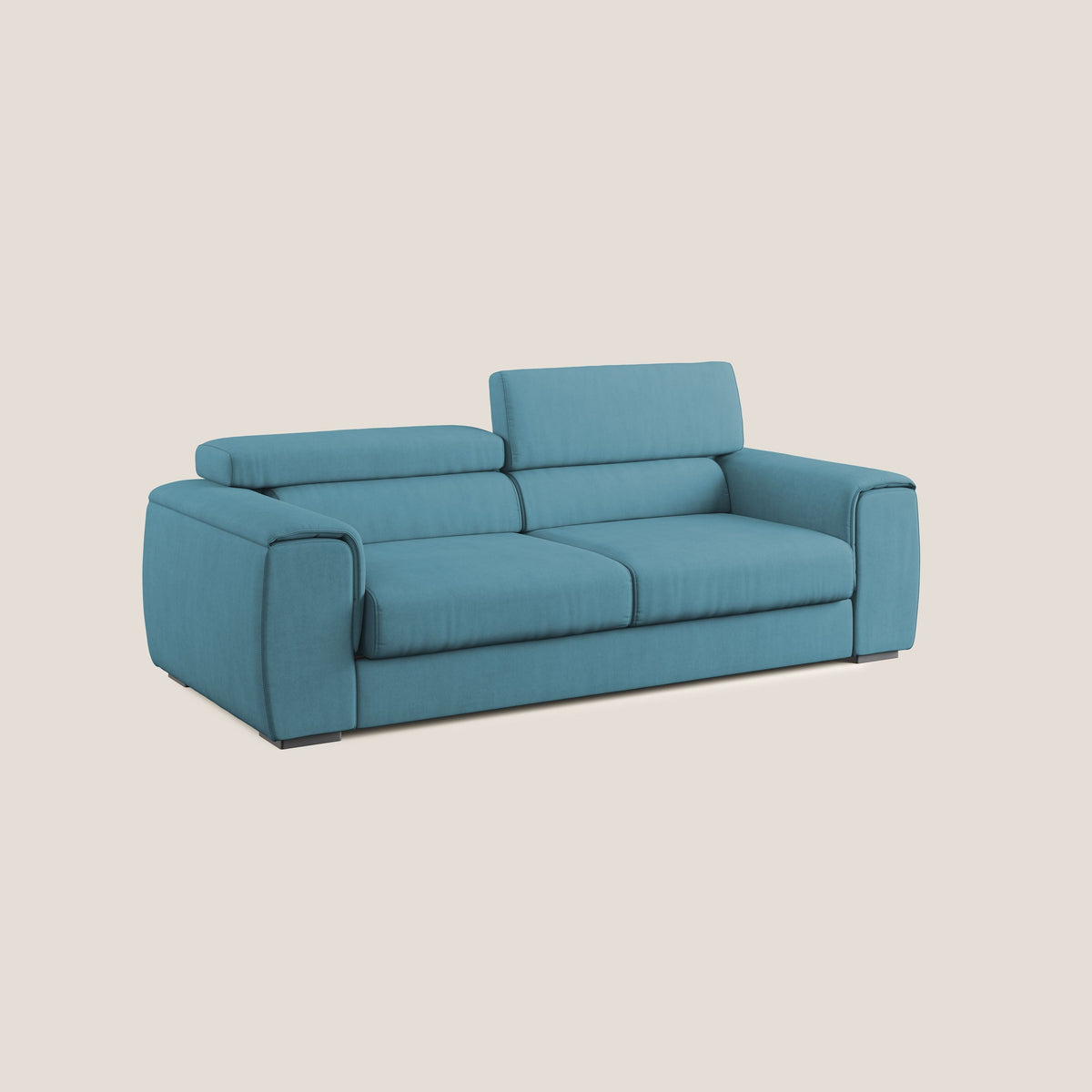 Zeno Divano con pouf estraibile poggiapiedi in tessuto morbido impermeabile T02 azzurro - divitt.sbs
