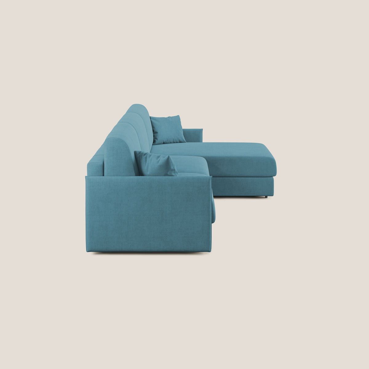 Evans Divano letto angolare con penisola in morbido tessuto impermeabile T02 azzurro - divitt.sbs